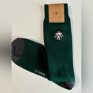 NWT J.Crew Holiday Dog Stitched Socks in Green. One size
